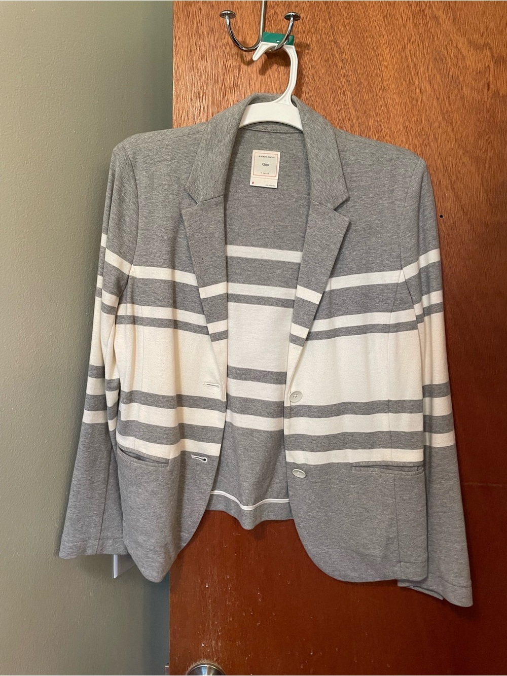 GAP Gray and White Striped Knit Blazer